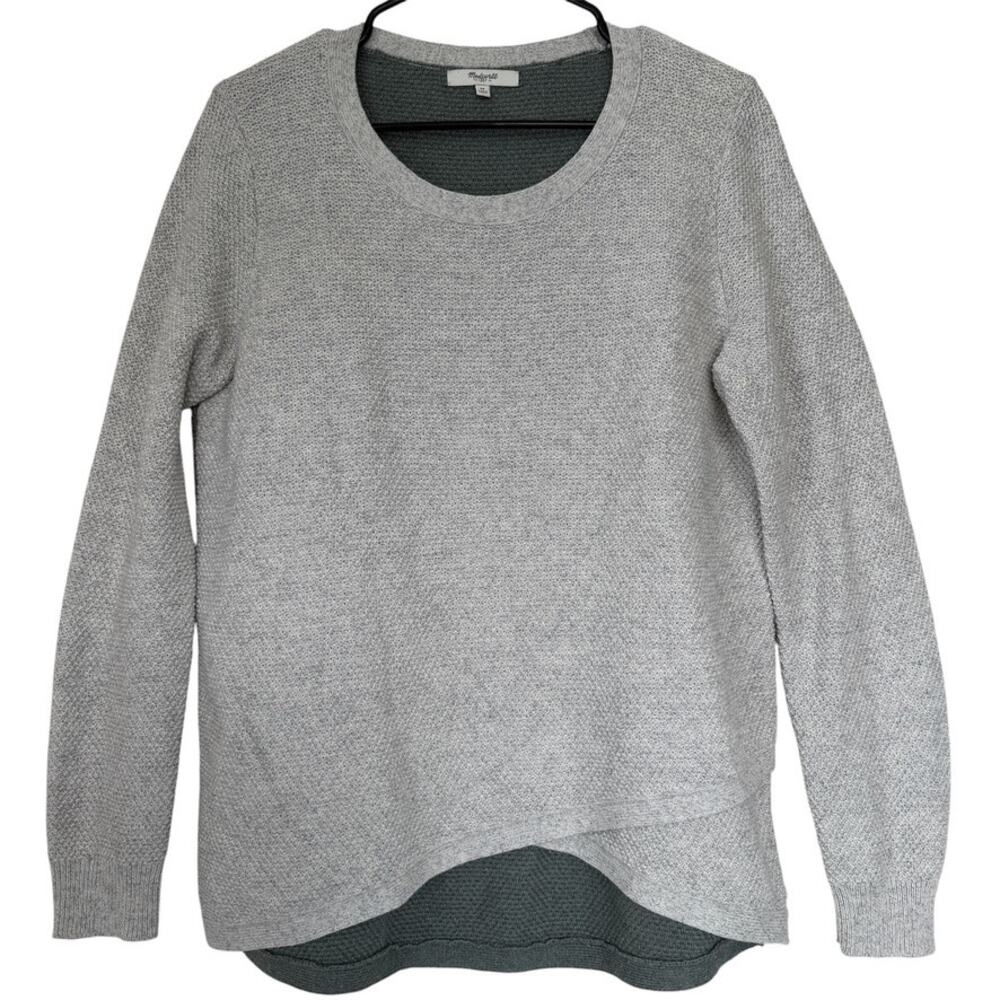 Madewell Feature Green Gray Two-Tone Waffle Knit Crossover Pullover Sweater Sz M